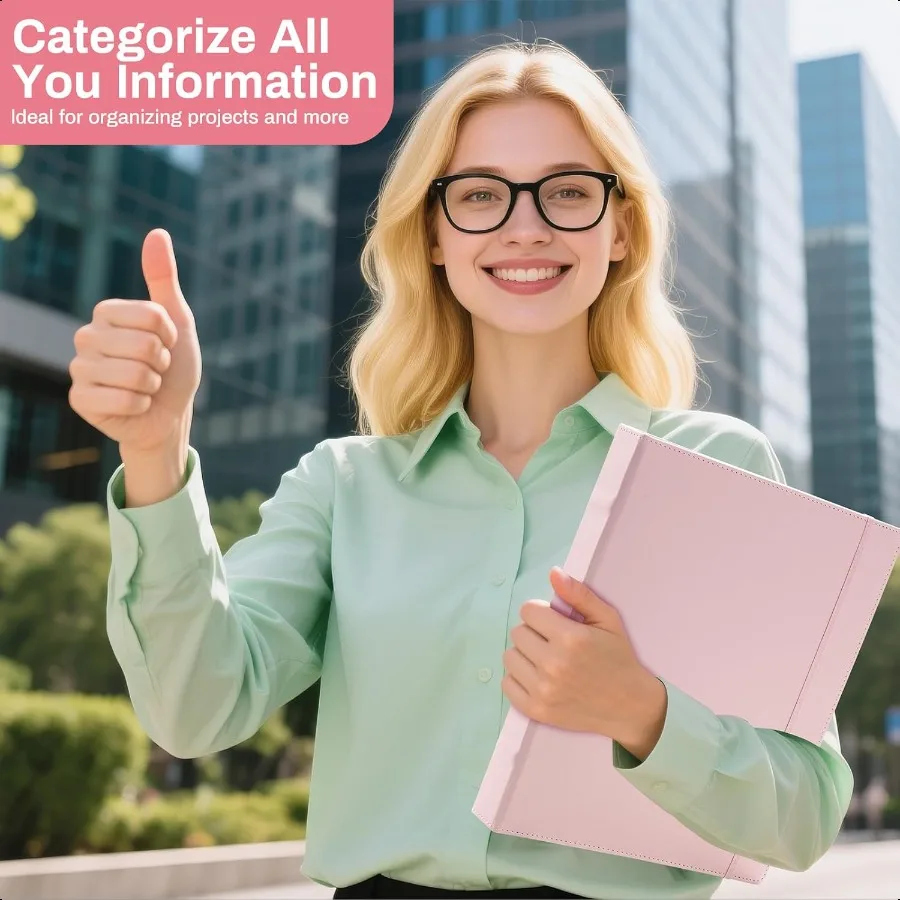 منظم مجلد احترافي من جلد البولي يوريثان مقاس 1 بوصة باللون الوردي مع فواصل مناسبة لحجم 8.5 × 11 ورقة فضفاضة لطيفة