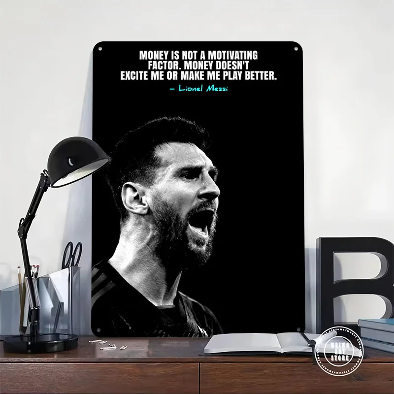 Lionel Messi Inspirational Quote 3D Printed Texture Poster Personalized Wall Art Retro Metal Tin Signs for Room Ornaments Decor