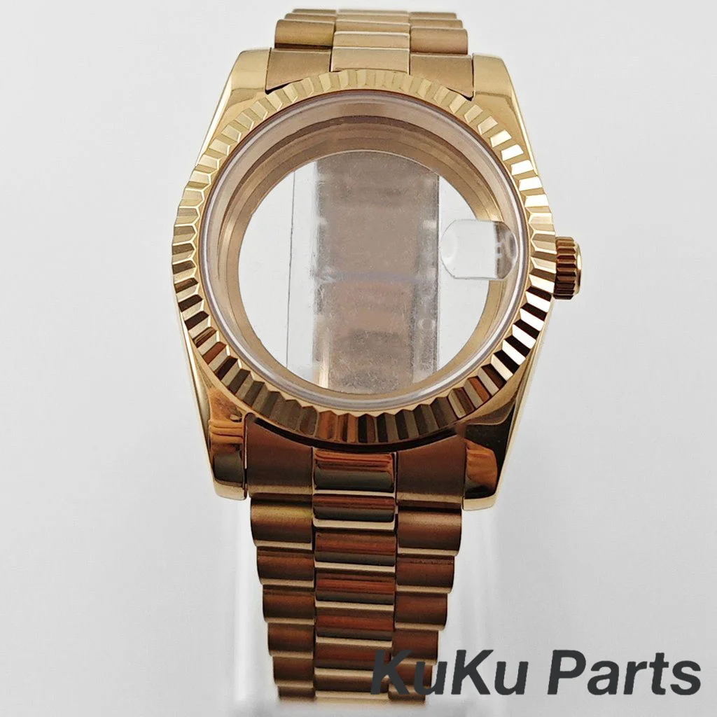 NH35 36MM/40MM 로즈 골드 프레지덴셜 브레이슬릿 사파이어 크리스탈 시계 케이스 (NH34, NH35, NH36, NH38, NH70, NH72, ETA2824 무브먼트용)