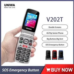UNIWA-teléfono con tapa V909T 4G, pantalla doble de 2,8 pulgadas, teléfono con botón grande para personas mayores, teléfono móvil tipo concha a la venta