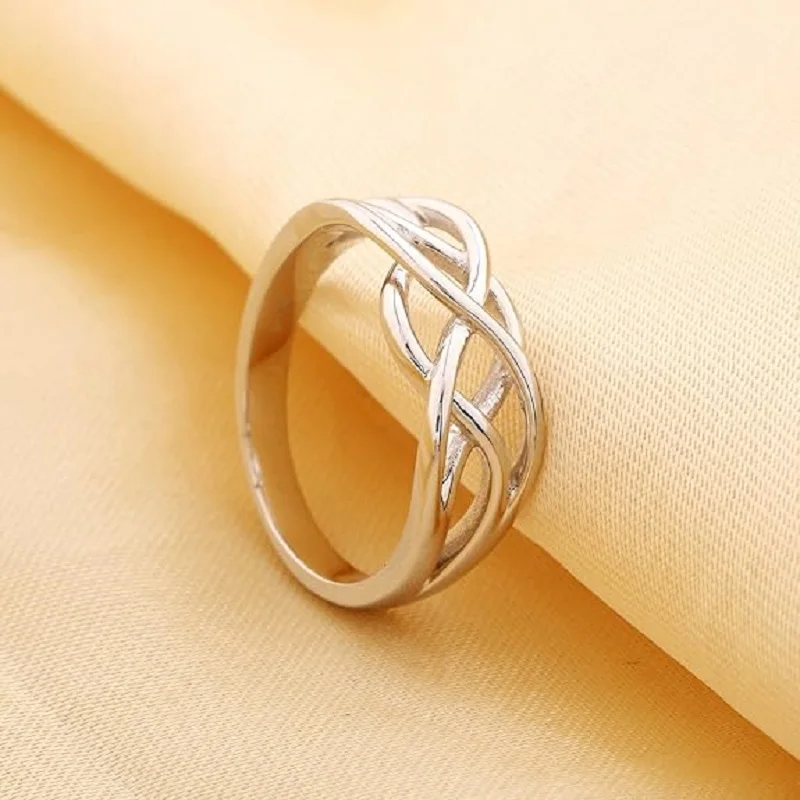 Fashion 925 Sterling Silver Ring Celtic Everlasting Love Knot Filigree Wedding Finger Ring