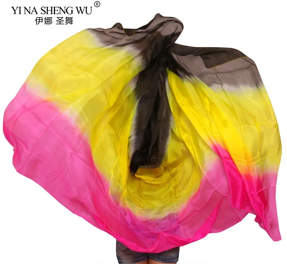 Lenço de seda para dança do ventre, véu adereços para dança do ventre, feminino, leve, lançado à mão, cor gradiente, acessório de performance de dança de seda