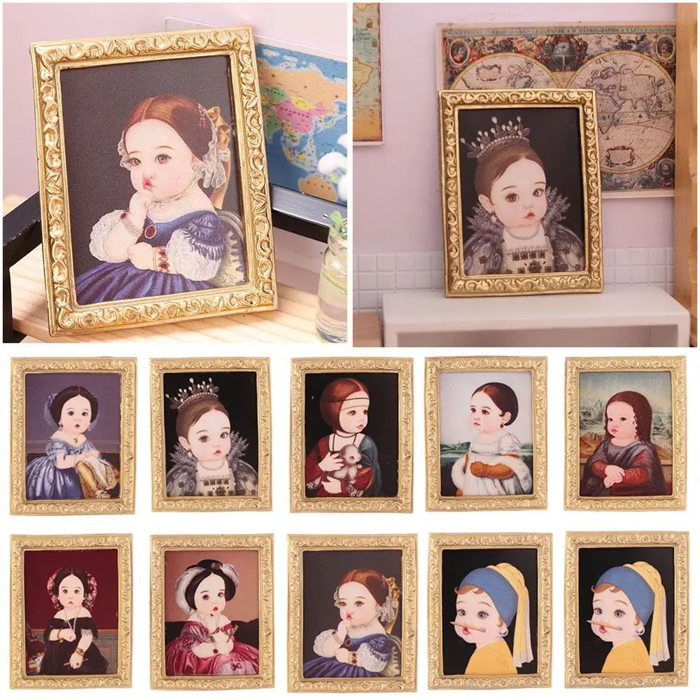 1:12 Scale Scene Model Retro Frame Miniature Pictures Dollhouse Oil Painting Dolls Accessories Wall Mural