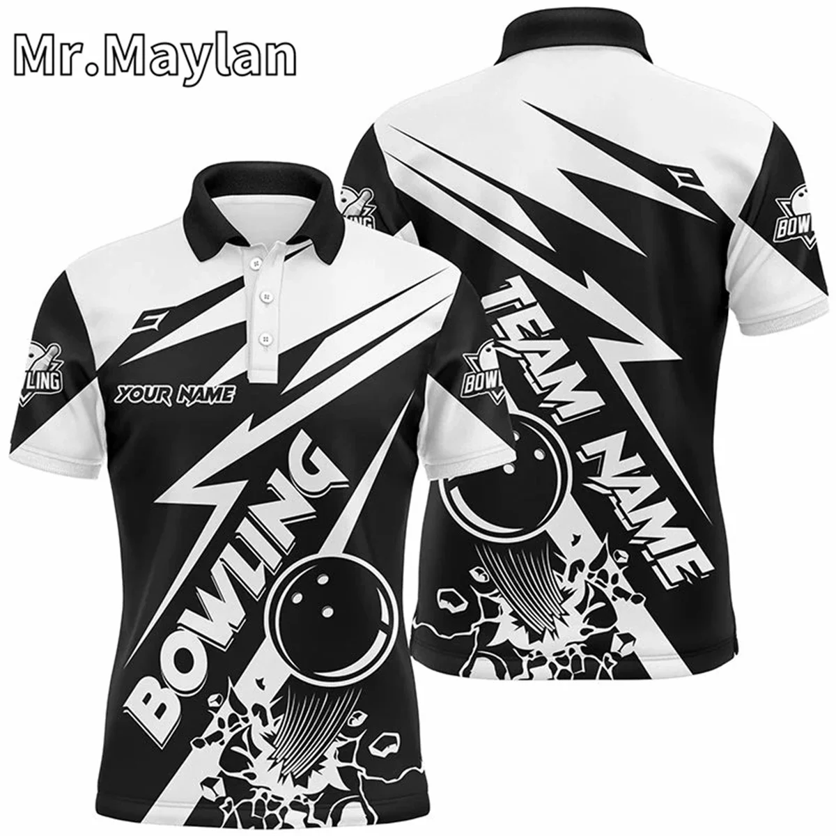 3D Black And White Bowling Sport Polo Shirts For Men Custom Bowling Team League Jerseys Outfits Gift For Bowlers Unisex Tee Tops