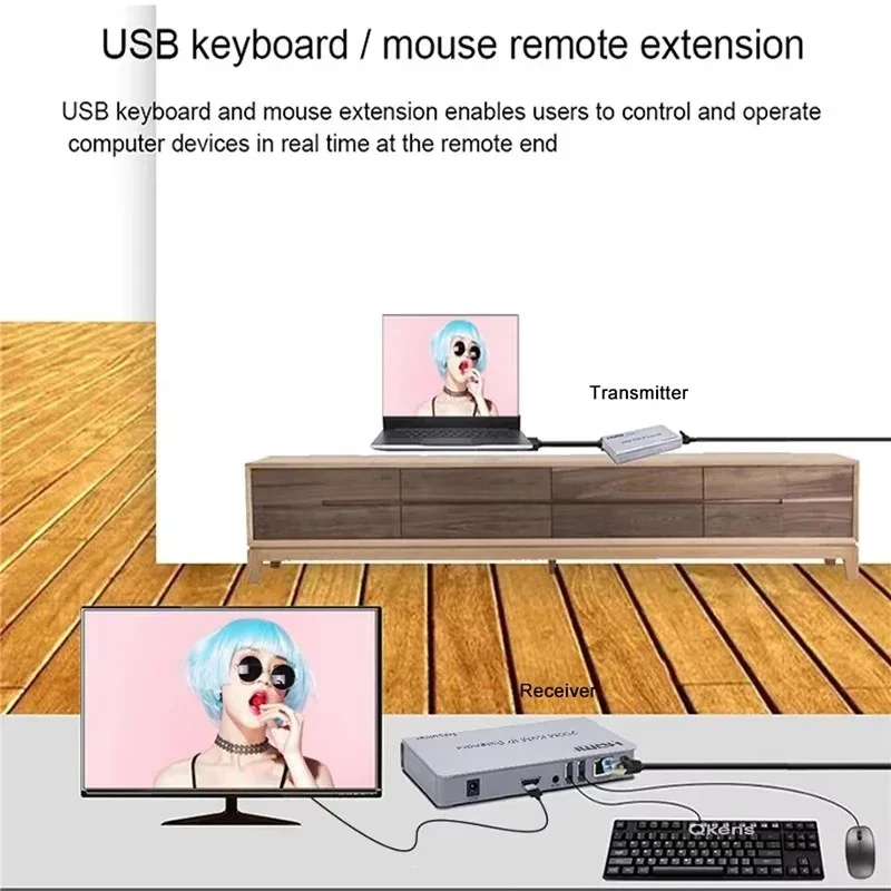200M HDMI KVM IP Extender Via Rj45 Cat6 Ethernet Cable Video Transmitter Receiver Support Mouse Keyboard Network Switch 1 To 253