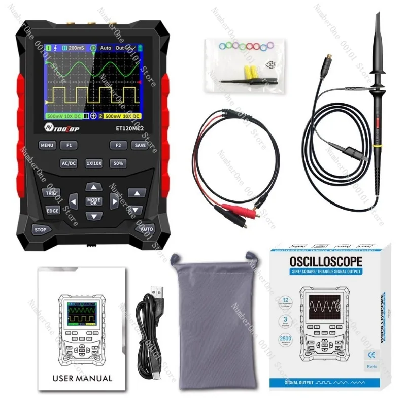 ET120MC2 Dual Channel Oscilloscope Built-in Signal Generator Rechargeable Portable Waveform Storage Tester