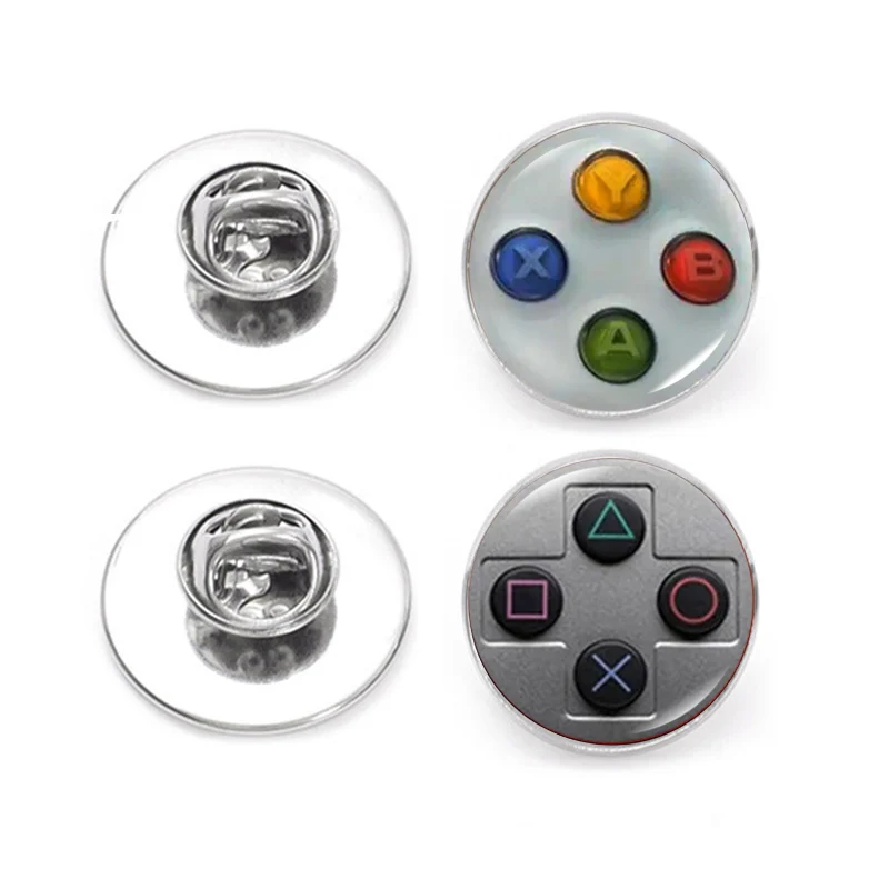 Game Controller Lapel Pins Backpack Badge Video Console Button Glass Photo Exquisite Stainless Steel Brooch for Boyfriend Gift