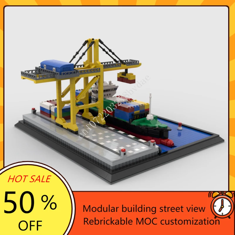 1713PCS Microscale cargo port Modular MOC Creative street view Model Building Blocks Architecture DIY Education Model Toys Gifts