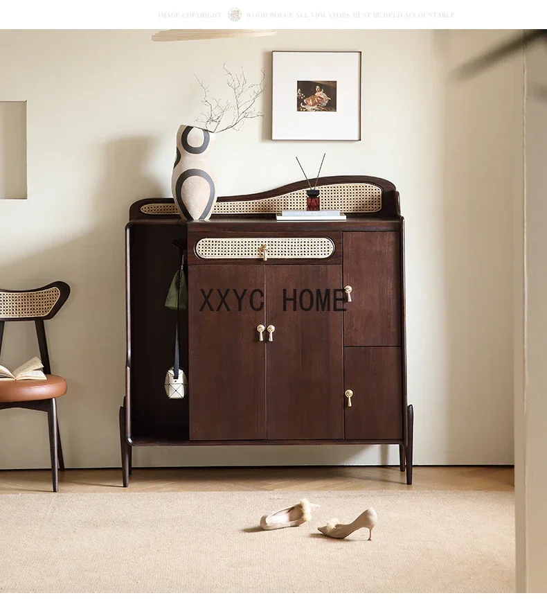 

Black Walnut Solid Wood Small Apartment Storage Entrance Cabinet Storage Shoe Cabinet