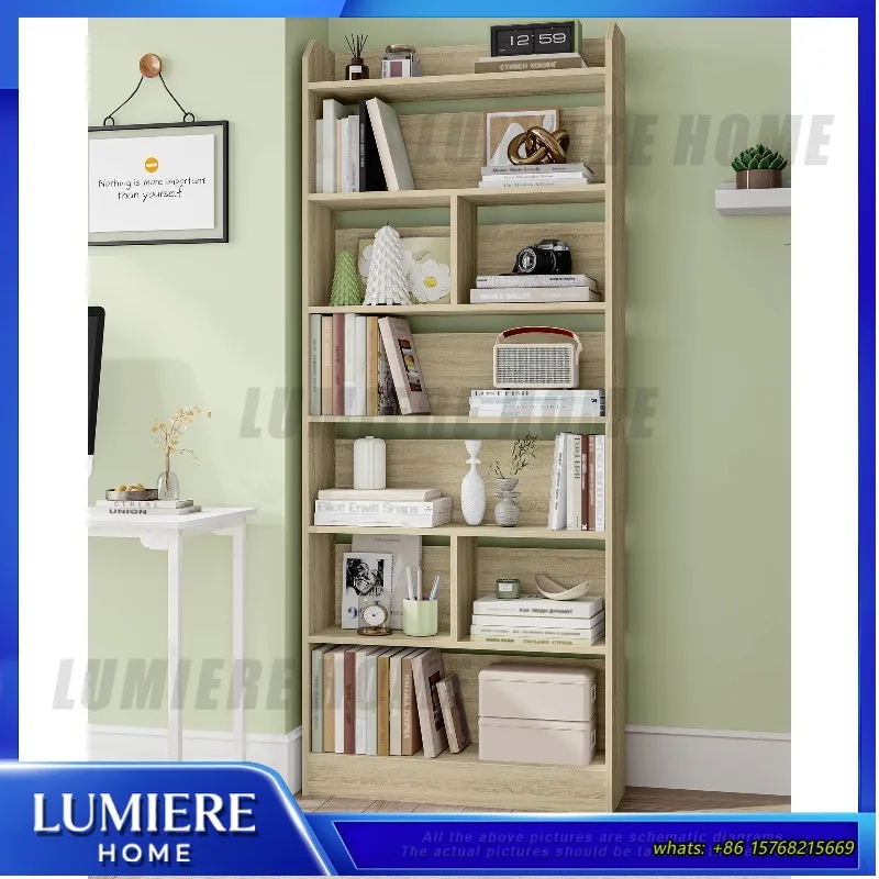 

Oak Beige 7-Tier Bookshelf Storage Shelf Freestanding Bookcase for Living Room Office Bedroom Modern Home Library Organizer
