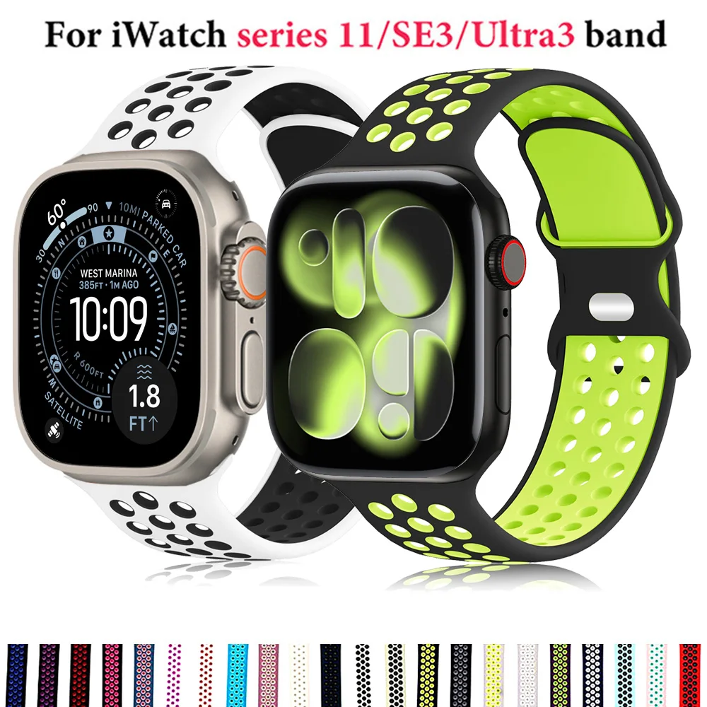 Correa de silicona para Apple Watch band ultra3 2 49mm 40mm 41mm pulsera deportiva suave correa iWatch series 11 10 9 se 8 44/45/42/46mm