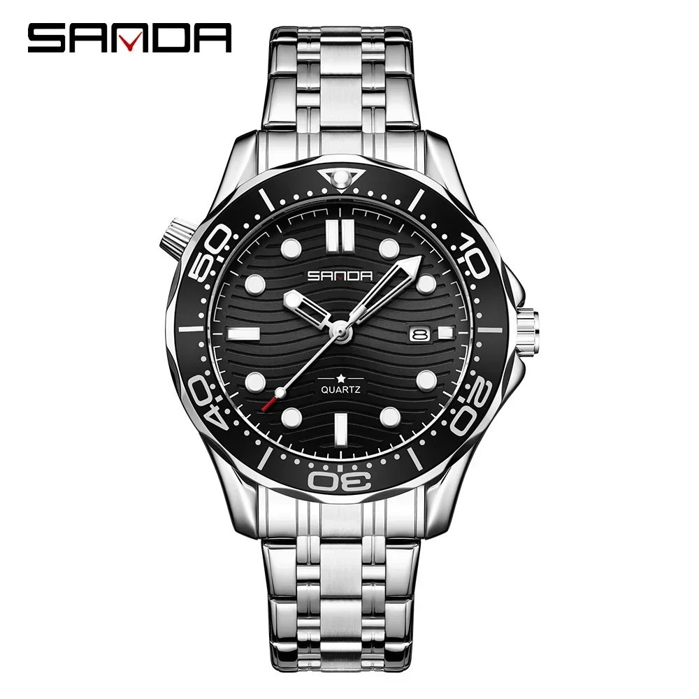 

SANDA SD1145 Роскошные деловые мужские кварцевые часы Водонепроницаемые модные кварцевые часы со светящимся календарем