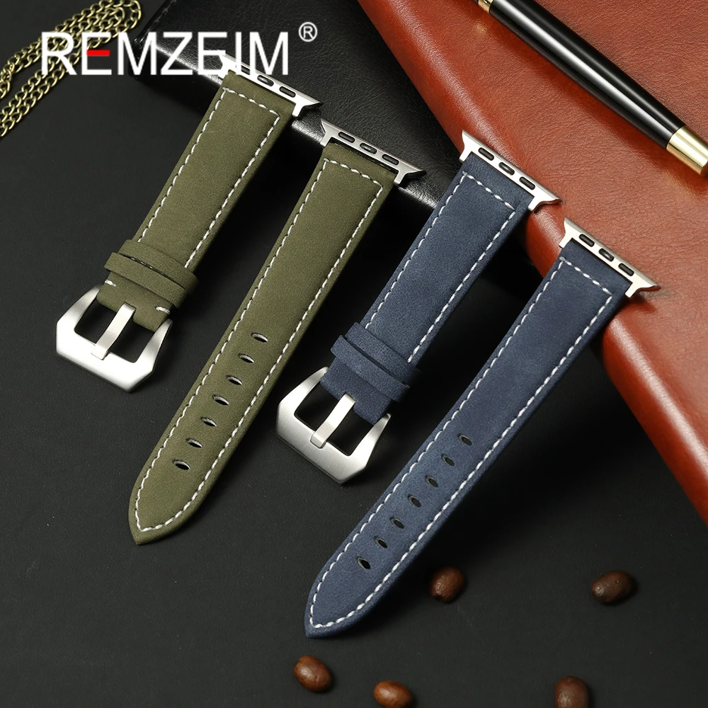 Винтажный кожаный ремешок для часов Apple Watch Band 42/44/45/46/49/38/40/41 мм, матовый ремешок для IWatch Series 1-10 Ultra SE 2