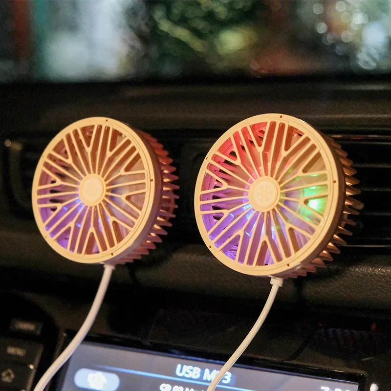 Car Fan USB Fan Air Outlet Lighting LED Creative Car Accessories Three-speed Mini Convenient Fan Car Electrical Appliances