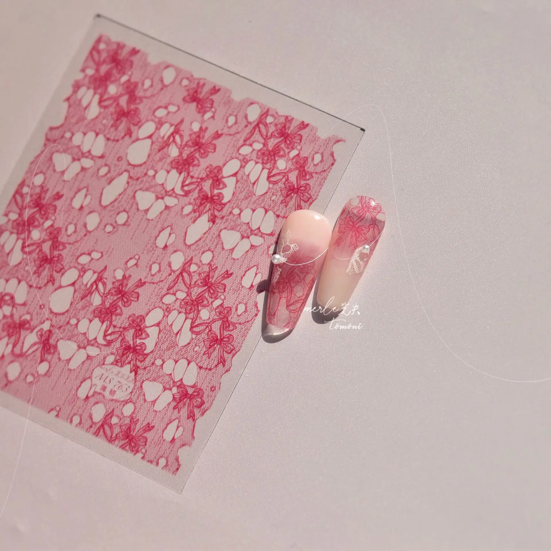 Chal con borlas bordado rojo chino, disfraz de Yunjin, nube 5D, pegatina artística para uñas, lazo, rosa, flor, perla, mariposa, calcomanía para manicura