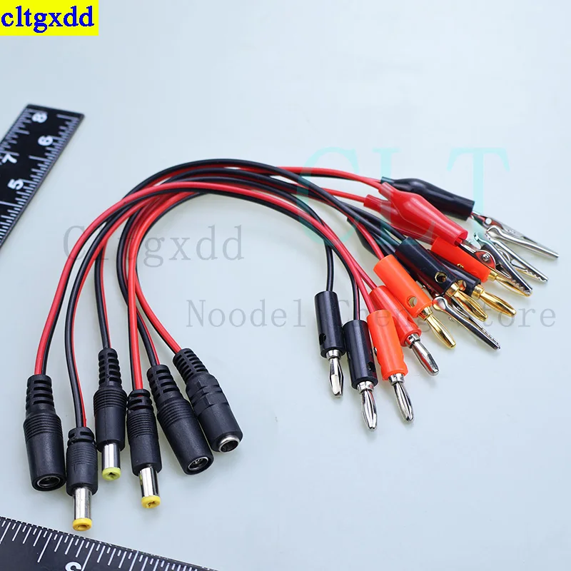 Cltgxdd 1-5 piezas DC conector de enchufe macho y hembra clip de cocodrilo 5,5x2,1mm cable de prueba de alimentación CC conector de cable de cocodrilo