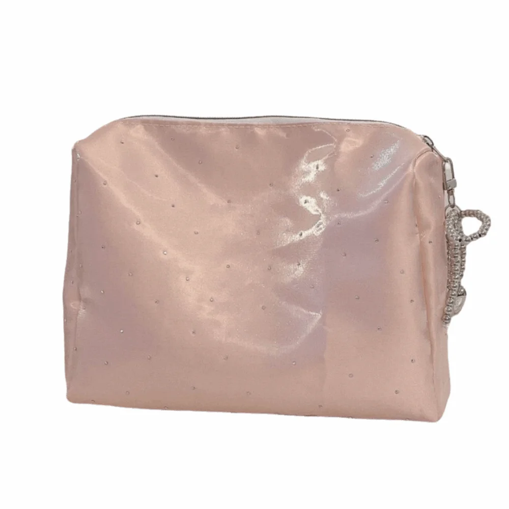 Sac à cosmétiques de luxe à sequins, sac de rangement portable pour maquillage, sac à main orné de nœuds perlés, grande capacité, sac à main en strass, pour les voyages