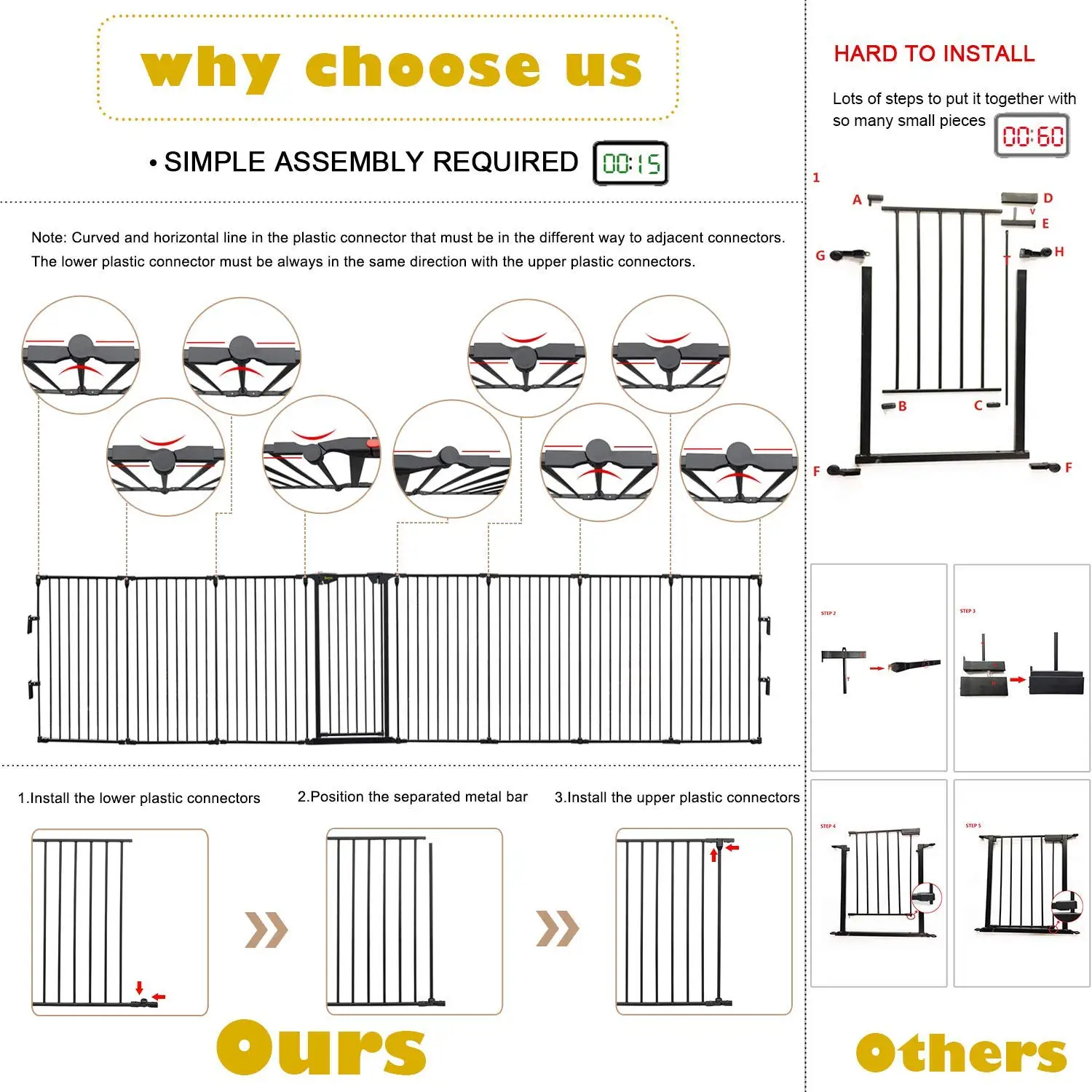 Baby Gate Playpen 5/8 Panel Adjustable Play Yard Metal Gate with Door Fireplace Christmas Tree Fence for Child/Toddler