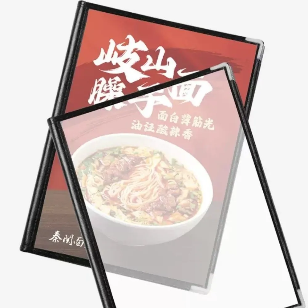 

Foldable PVC Transparent Menu Cover Reusable Waterproof Menus Price Display Book Double Panels Metal Corners Loose Leaf Binder