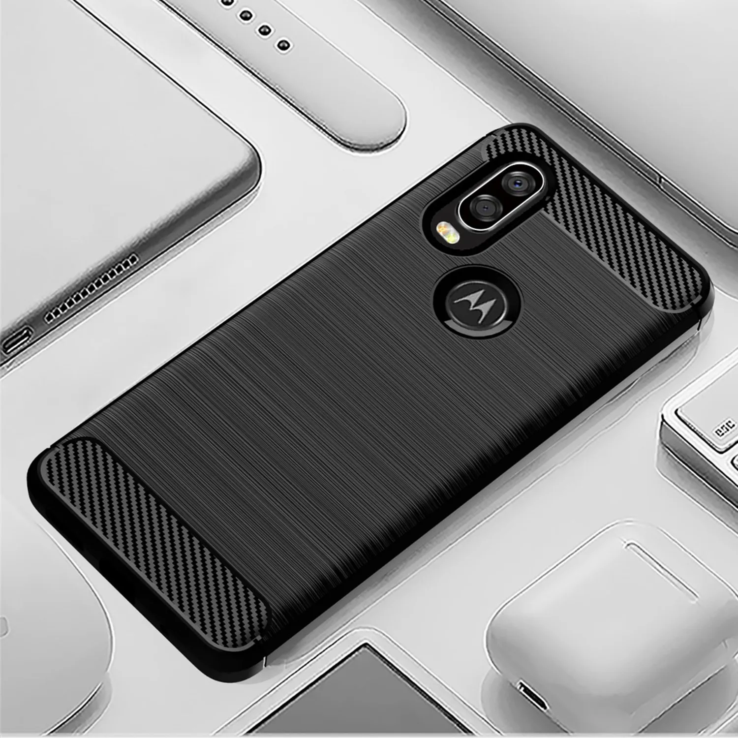 Brushed Case For Motorola One Vision Plus moto one fusion Carbon Fiber Cover for Moto one action Fusion+ Shockproof Cases Fundas