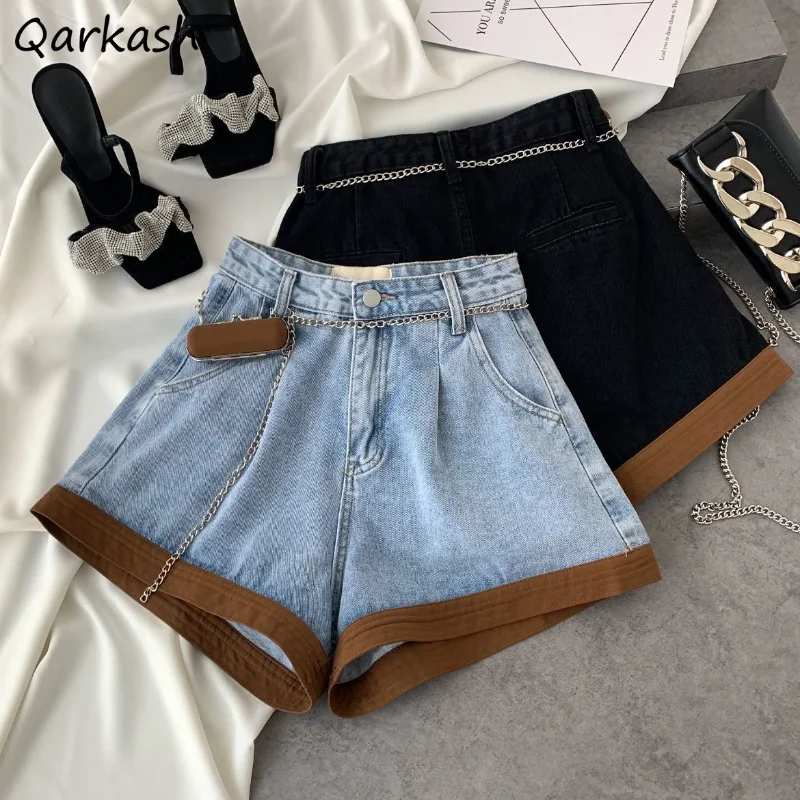 Denim Shorts Women Baggy High Waisted American Streetwear Temper Vintage Panelled Fashion Trousers Summer S-3XL Personal Шорты