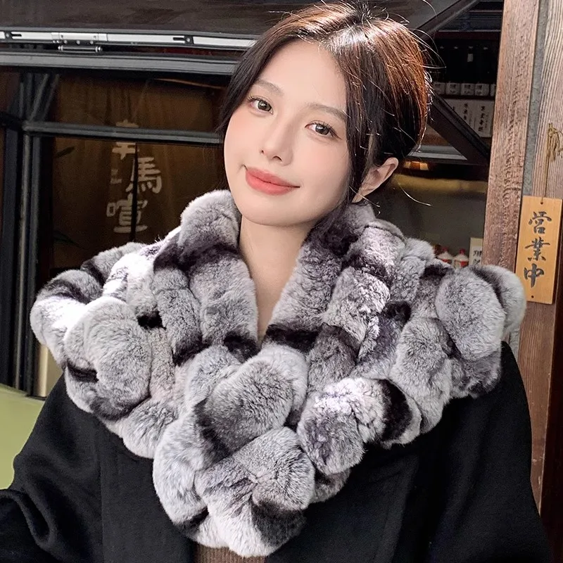 Women's Winter Thicken Warm Natural Rabbit Fur Scarf Fur T Show Genuine Fur Party Shawl TB1008