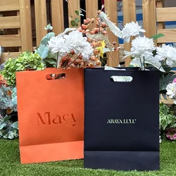 Wholesale custom printing black orange shopping kraft paper bag with handle restaurant takeaway bag fast food takeaway bag