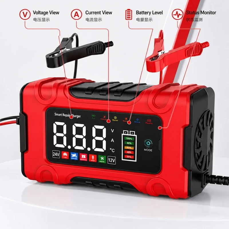 Special 12V 6A Large Color Screen Lead-Acid & Lithium Battery Repair Charger for Cars & Motorcycles