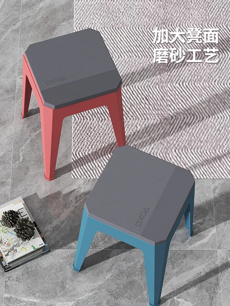 Thickened Plastic Stool Nordic Square Stool Adult Chair Stackable Dining Table Bench Home Modern Minimalist a High Stool