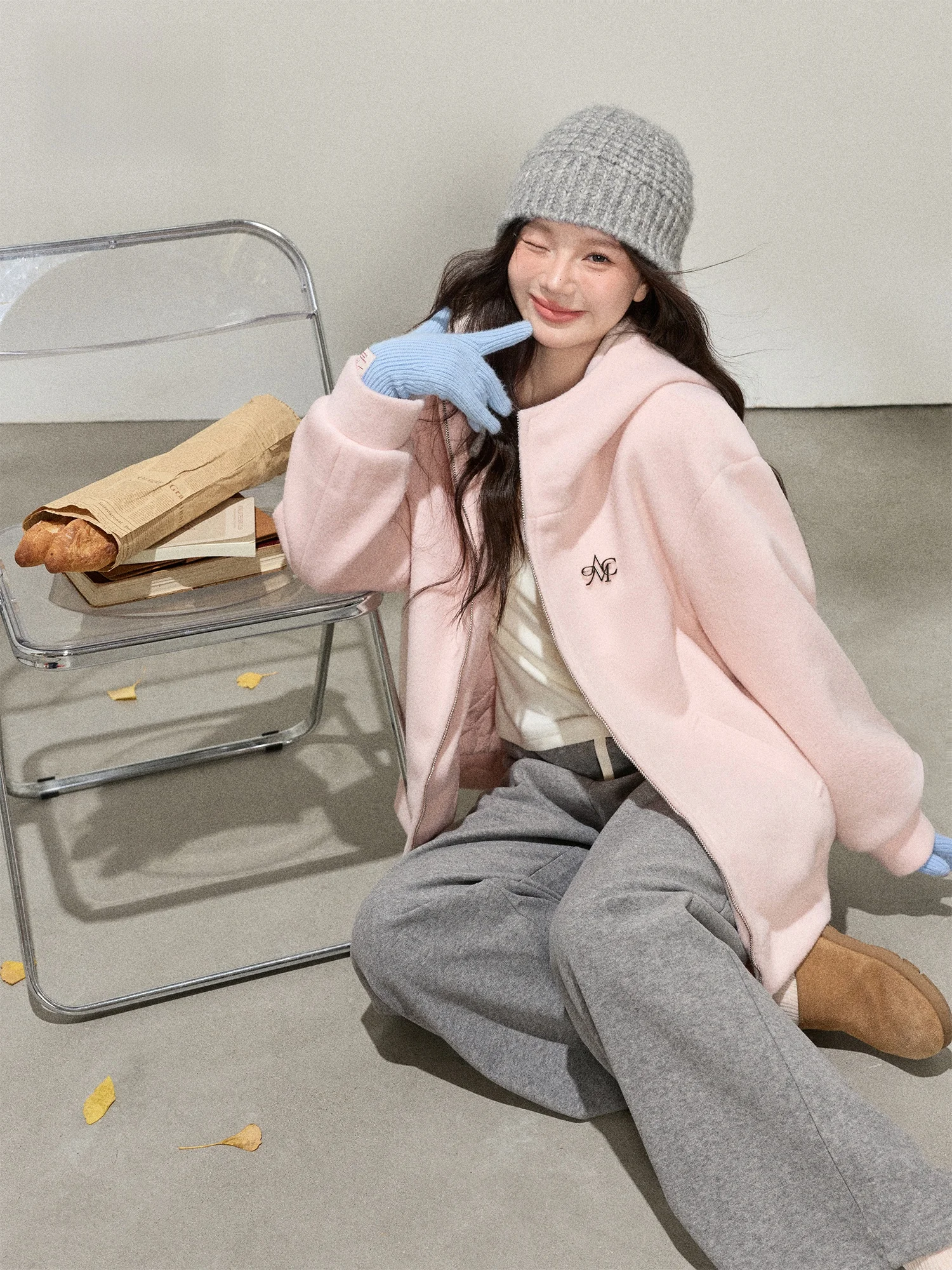 

plus Size Winter Outfit Pink Hooded Jaet And Casual Pants Set Sweet Sensation Korean Sle Faion for plus Size Women