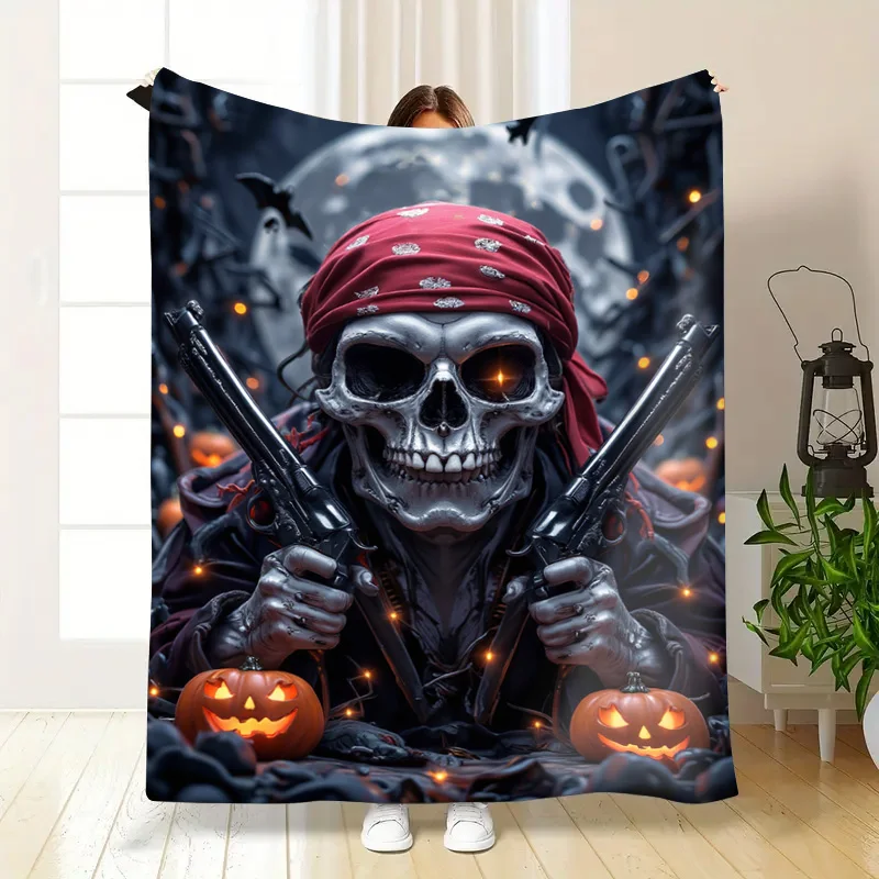 Flanellen deken-zacht lichtgewicht het hele seizoen Halloween Skull Pirate Design Zachte, gezellige babydeken voor kinderen