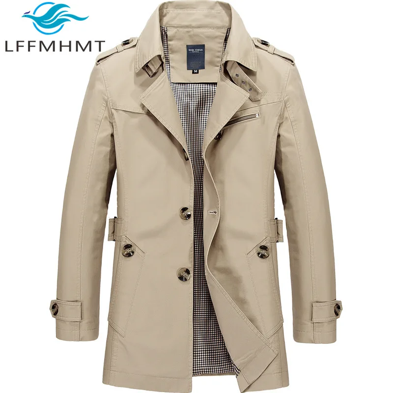 Men 100% Cotton Mid Length Trench Jacket Lapel Collar Button Up Smart Casual Daily Workwear Spring Fall Coats