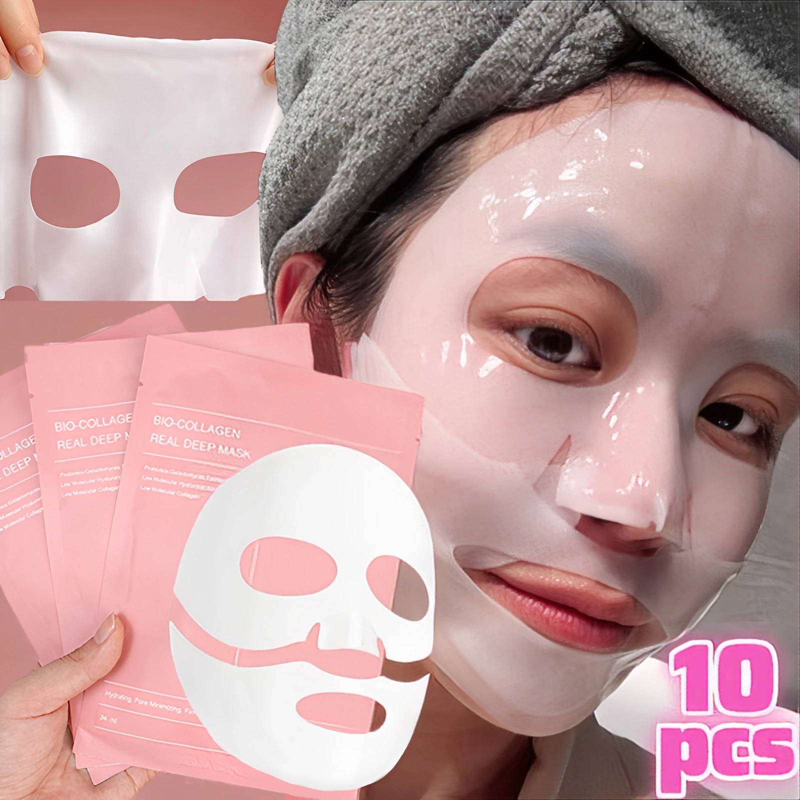 1/2/5/10Pcs Bio Collagen Face Mask Shrink Pores Deep Hydrating Moisturizing Split Mask Firming Nourish Brighten Facial Skin Care