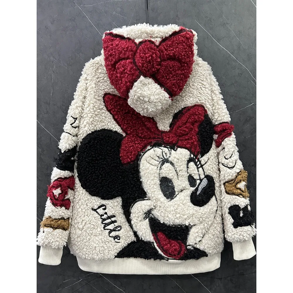 

Mniso 2022, осенне-зимний кардиган с капюшоном из мультфильма Минни из овечьей шерсти, женский свободный повседневный милый топ