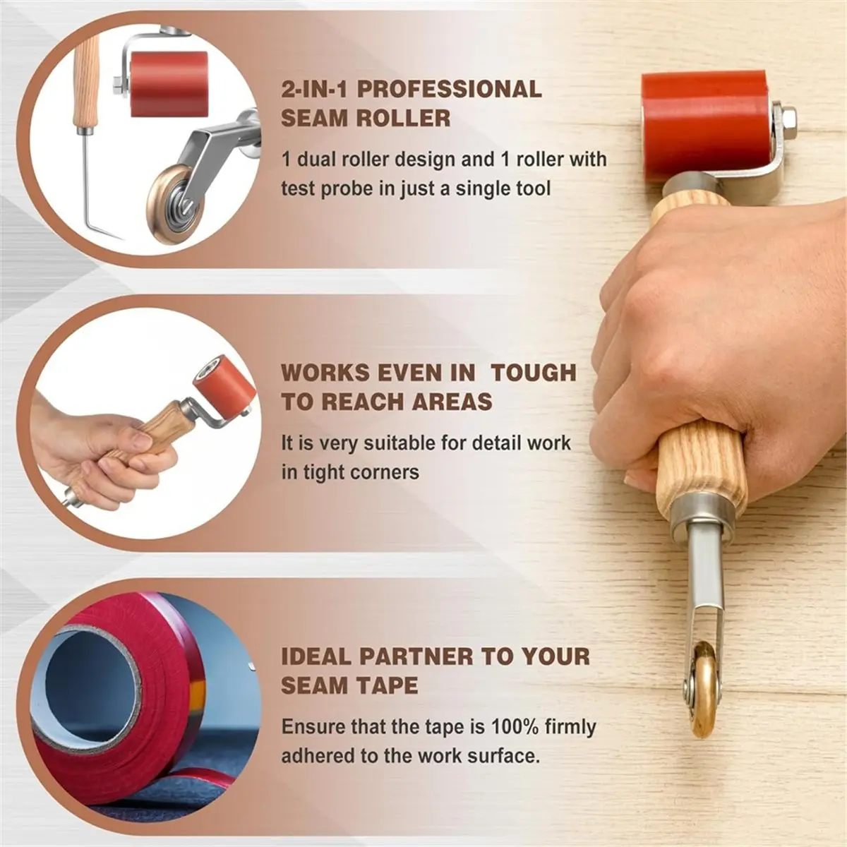 

2 Pcs Seam Roller with Tester Probe, 40 mm Silicone Seam Roller with 6 mm Brass Detail Penny Tool, Smoothing Tool [2026 MOCC]