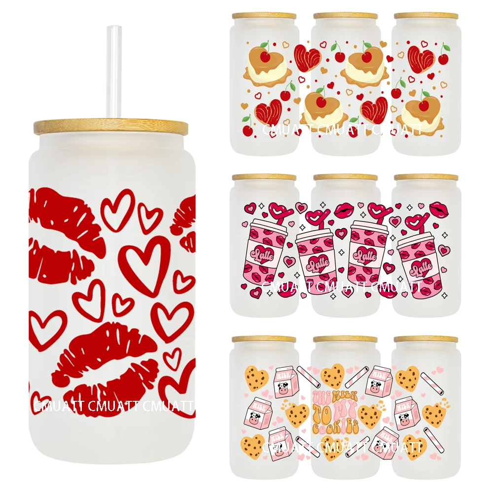 

Latin Valentine Love Lips 16OZ UV DTF Cup Wrap Transfer Stickers Custom DIY Durable Waterproof Logo For Libbey Glass Can Food