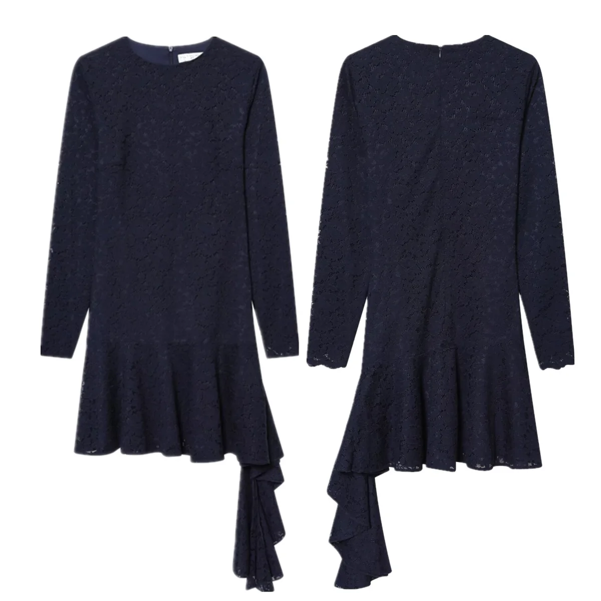 

Jenny&Dave Minimalist French Elegant Lace Slim Fit Dress With Layered Decoration Round Neck Dress,Elegant Party Dresses,Womens