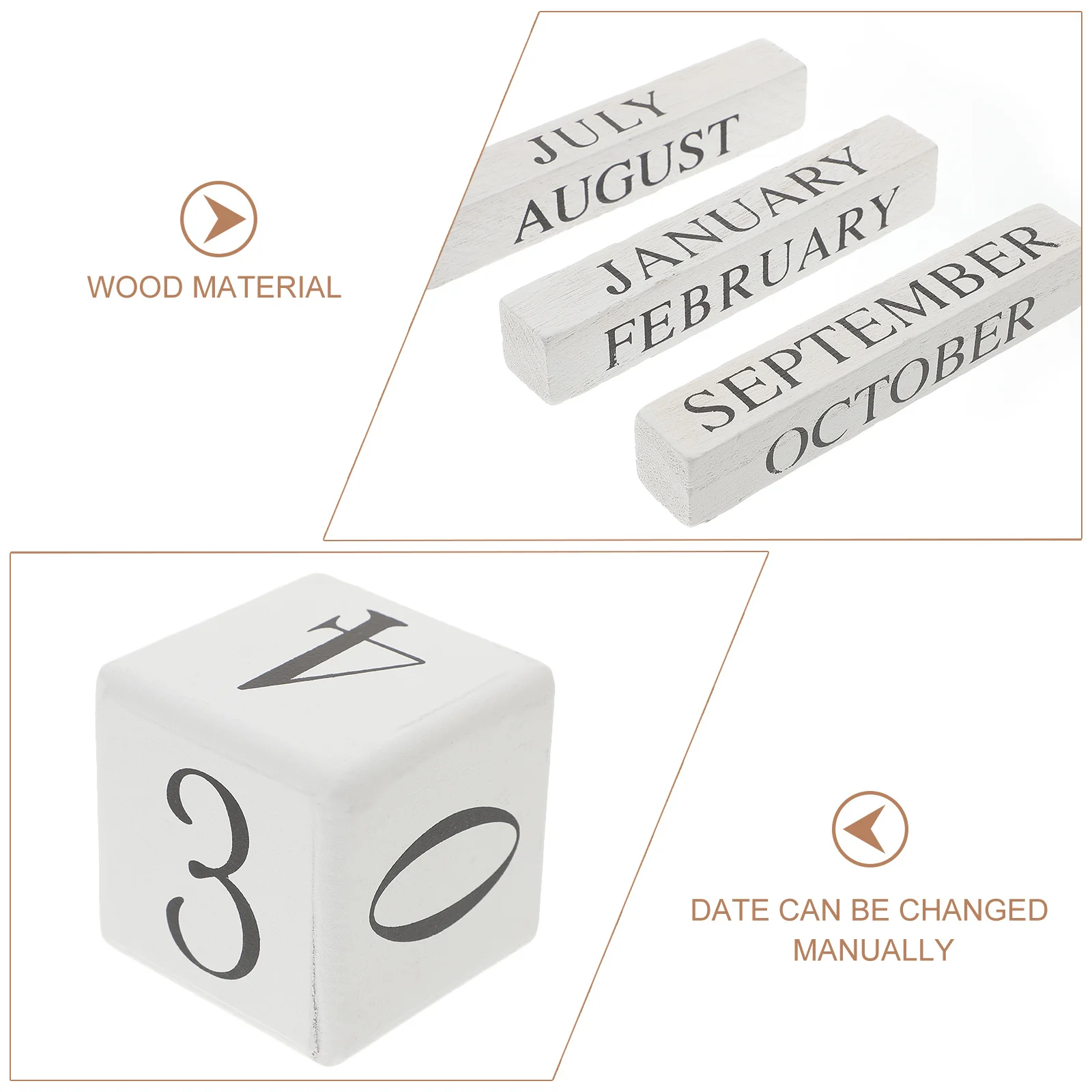 

1pc Wooden Perpetual Calendar European Rural Style Manual Change Home Office Decor Adornment Gift White Printing Craft