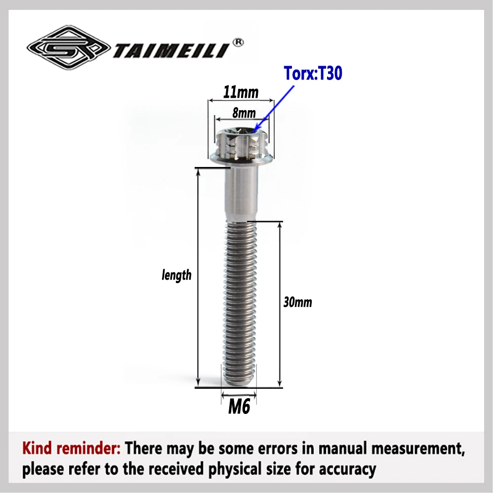 TAIMEILI Titanium screw, torx head flange screw, m6x15/20/25/30/35 / 40/50/60/65/70/80/85/90mm thread pitch,1.0 motorcycle screw