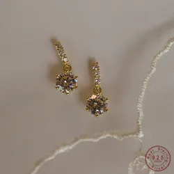 Korean Fashion Inlaid Six-prong Zircon Earrings for Women 925 Sterling Silver Temperament Jewelry Accessories