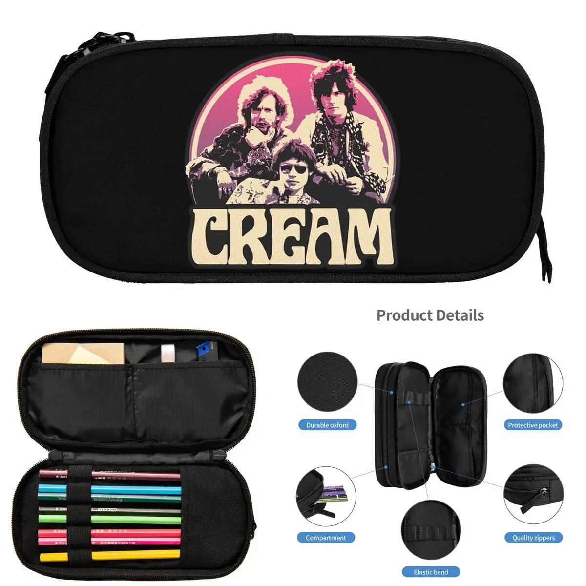 Estuches de lápices con banda de crema para regalos de estudiantes, caja de bolígrafos, bolsa de lápices de gran capacidad, portalápices