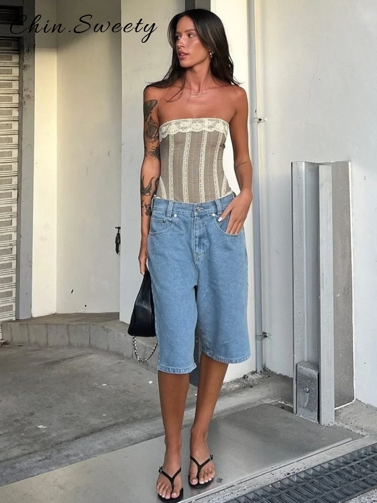 

Casual Solid Pockets Denim Shorts Women Loose Solid Zipper Wide Leg Short Jeans Female 2025 Spring Summer Lady Chic Streetwears