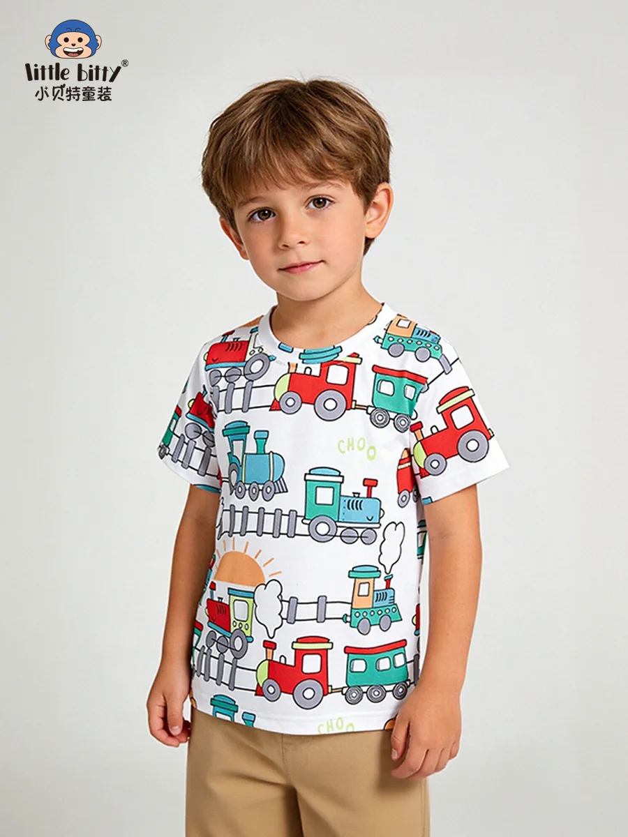 

Children's Shirt Cartoon Car Print Crew Neck Summer Casual Fashion for 3-8 Year Old Boys Baby T-shirt