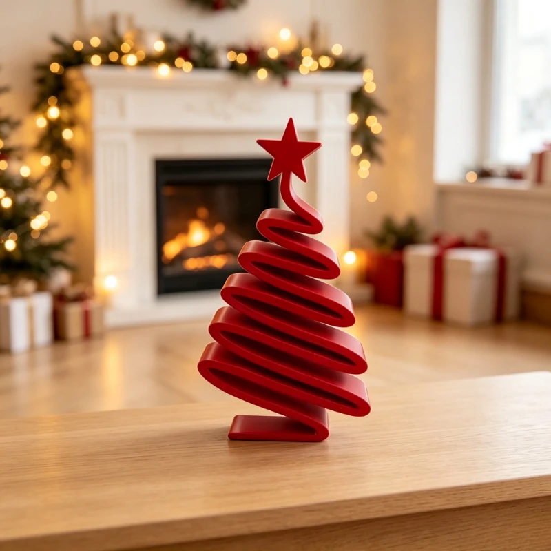 Minimalist Christmas Tree Decoration Modern Spiral Xmas Tabletop Ornament Red White Star Topper Holiday Home Decor Accessories
