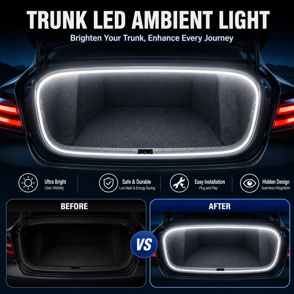 Flexible Car Rear Trunk LED Ambient Light Strip Auto Tailgate Interior Atmosphere Lamp Bar Outdoor Camping For Trunk Lighting