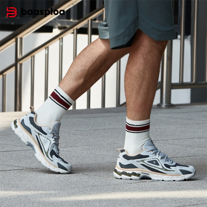 Baasploa New Running Shoes Men Spring Outdoor Cushion Jogging Sports Shoes Male Casual Mesh Non-slip Breathable Retro Sneakers