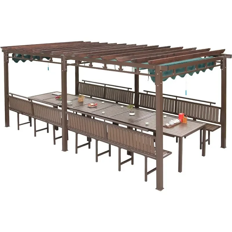 For Aluminum Alloy Grape Stand Outdoor Gazebo Garden Awning Gallery Frame Flower Stand Carbonized Wood Leisure Shelf