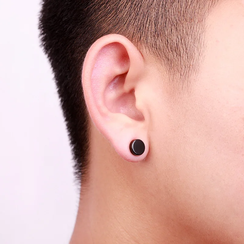 Classic 6/8/10 mm Double Side Black Magnet Round Circle Punk 316L Stainless Steel Stud Earrings for Women Men Magnetic Ear Studs image 4