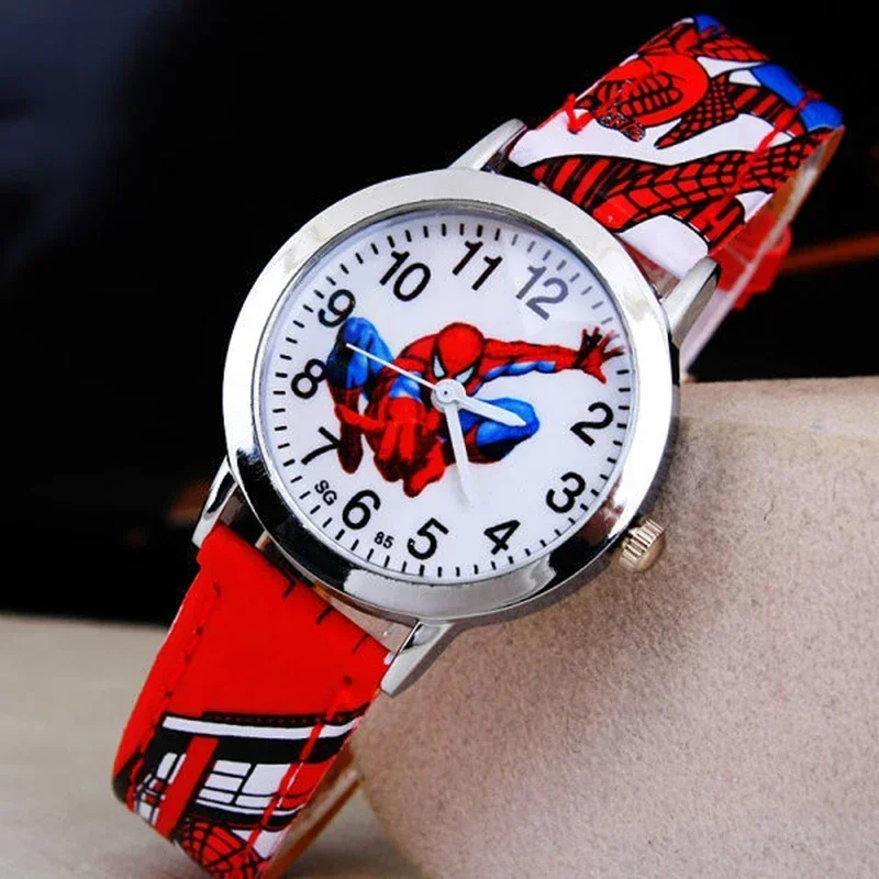 Disney Spiderman Children's Watch Anime Figures Student Quartz Watch Avenger Toys Spiderman Leather Strap Gifts Wristwatches