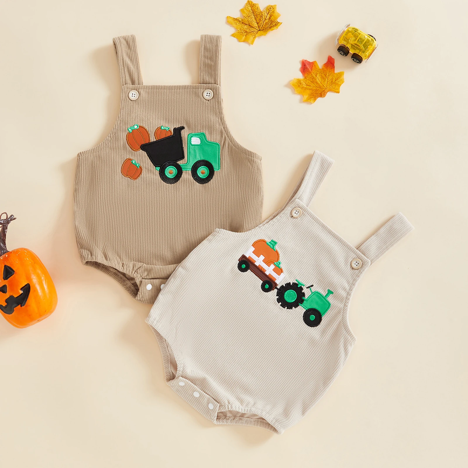 

Комбинезон без рукавов Tregren для маленьких мальчиков и девочек, комбинезон без рукавов с квадратным вырезом и вышивкой тыквы на Хэллоуин, одежда для новорожденных